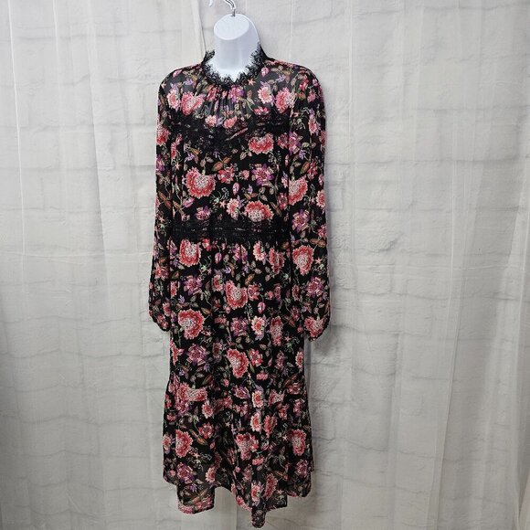Loft Dress Black Pink Floral Boho Whimsigoth Midi Cottagecore 14 - Picture 8 of 15